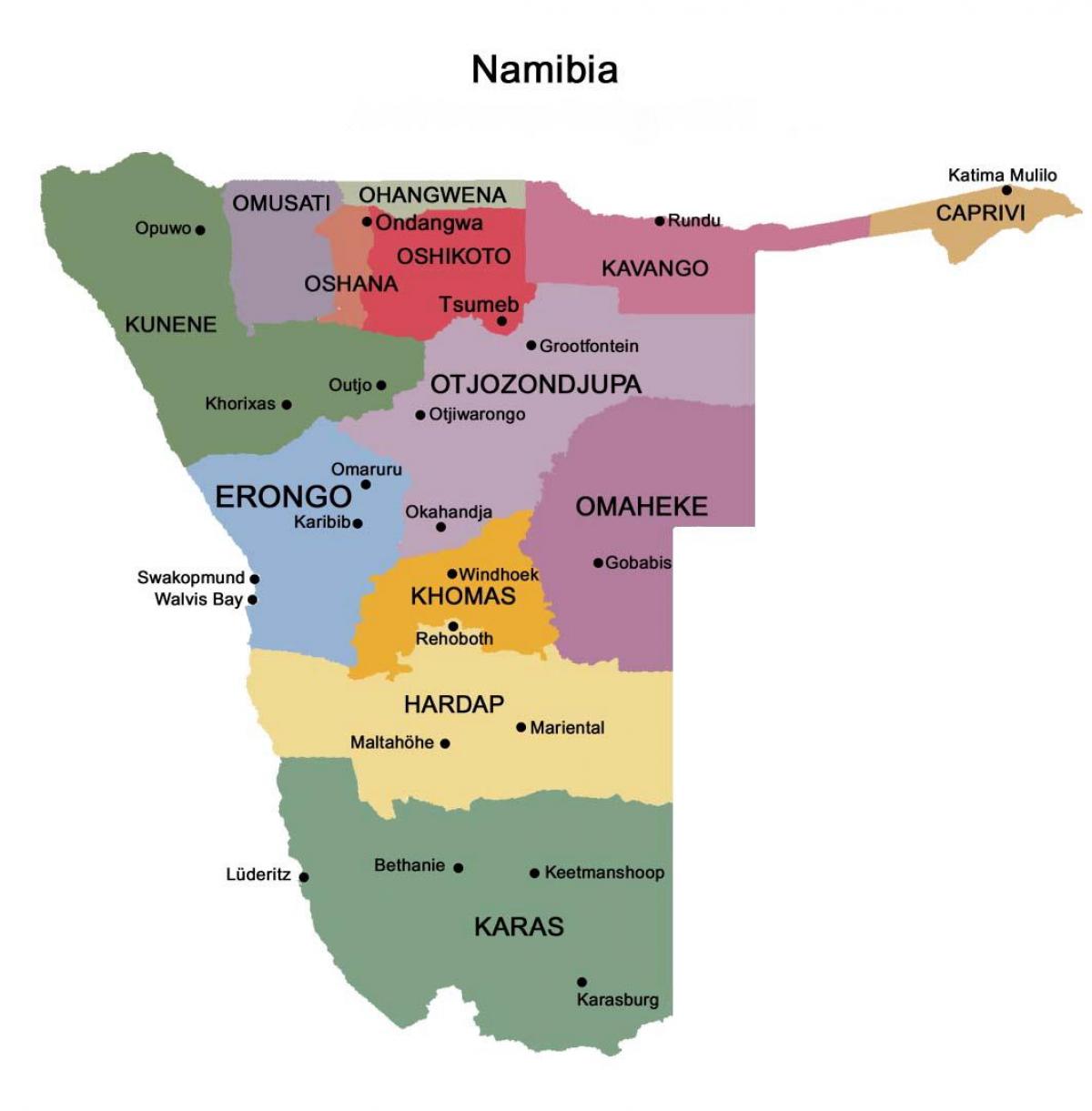 Карта на Намибия региони